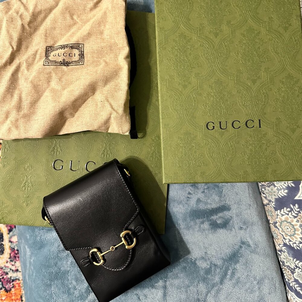 100% Authentic Gucci Boarded Plutone Calfskin Mini Horsebit 1955 Crossbody Bag